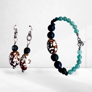 Handmade Elegant Green and Brown Beaded Jewelry Set